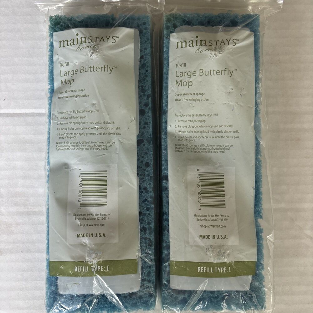 2 Mainstays Mop Refill Large Butterfly Sponges - New Sealed